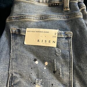 Risen Blue Straight Leg Jeans with Distressed Details